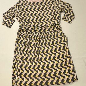 Boden Geometric Print Midi Dress Women’s US 16R UK 20R Pink Yellow Black Stretch